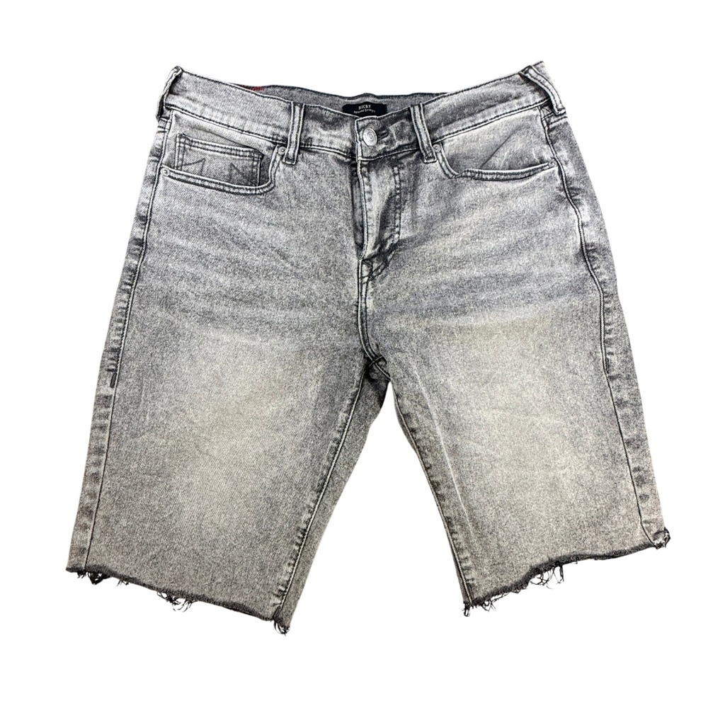 True Religion Mens Ricky Relaxed Straight Cutoff Shorts 34 Grey Acid Wash Denim